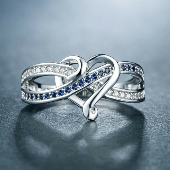 dazzling items Jewelry - Silver Romantic Heart Blue Sapphire Ring